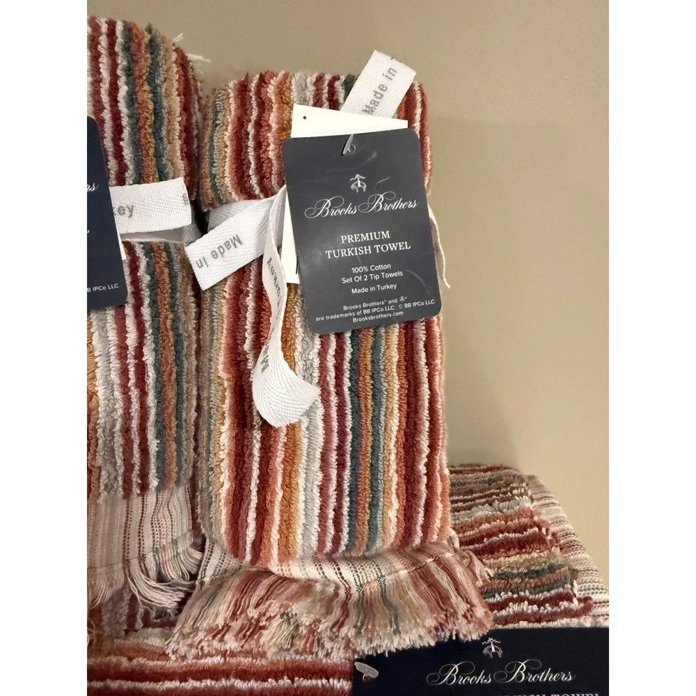 Brooks Brothers 2 Bath 2 Hand 2 Tip Towel Set Stripes  Multicolored Fall NWT